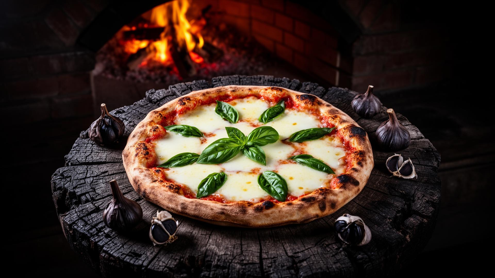 New York style pizza with black garlic